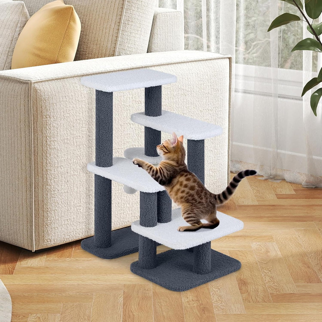 GOPLUS Katzentreppe 4-stufige, 2 in 1 Kratzbaum Hundetreppe mit Sisal-Kratzpfosten, 4 grosse Plattfo