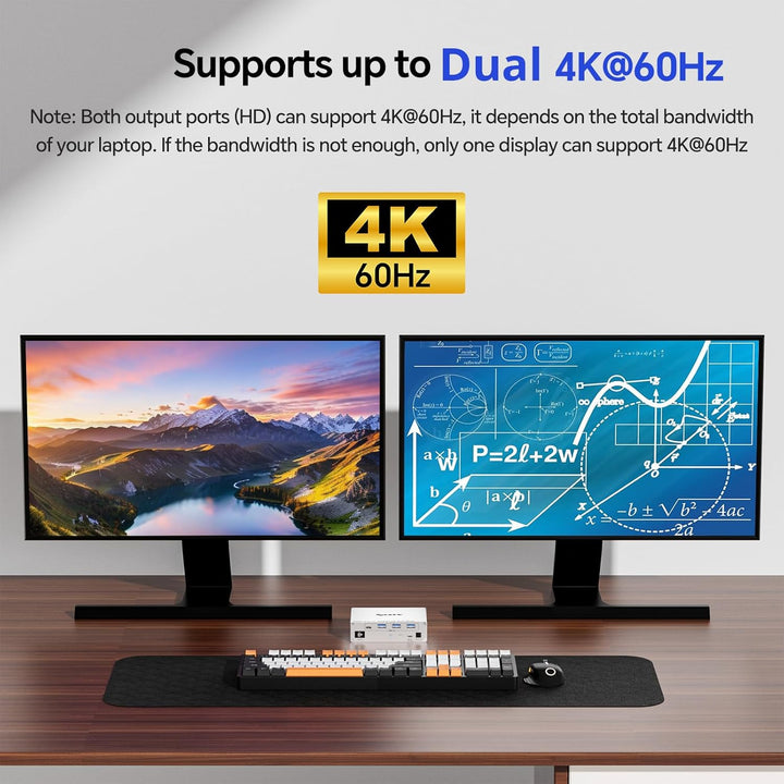15-in-1 USB C Docking Station KVM Switch 2 Laptops 2 Monitore 4K@60Hz, USB3.0 KVM Switch 2 PC 2 Moni