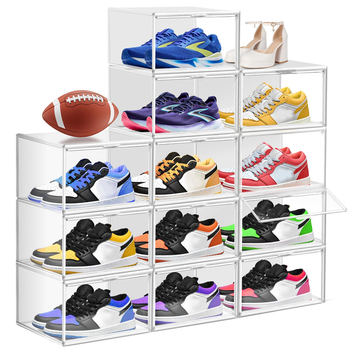12 Stück Kunststoff Schuh Aufbewahrung Box Fit EU 46, stapelbare Schuh Display Case mit Magnet Acryl