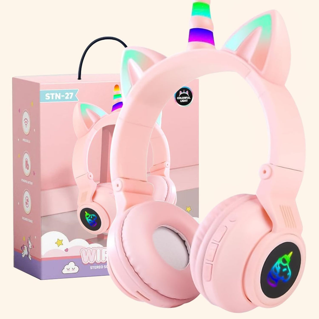 Katzenohr Kopfhörer Kindergeburtstag Geschenke Kind LED Katzenohren Einhorn Bluetooth Kabellose Over