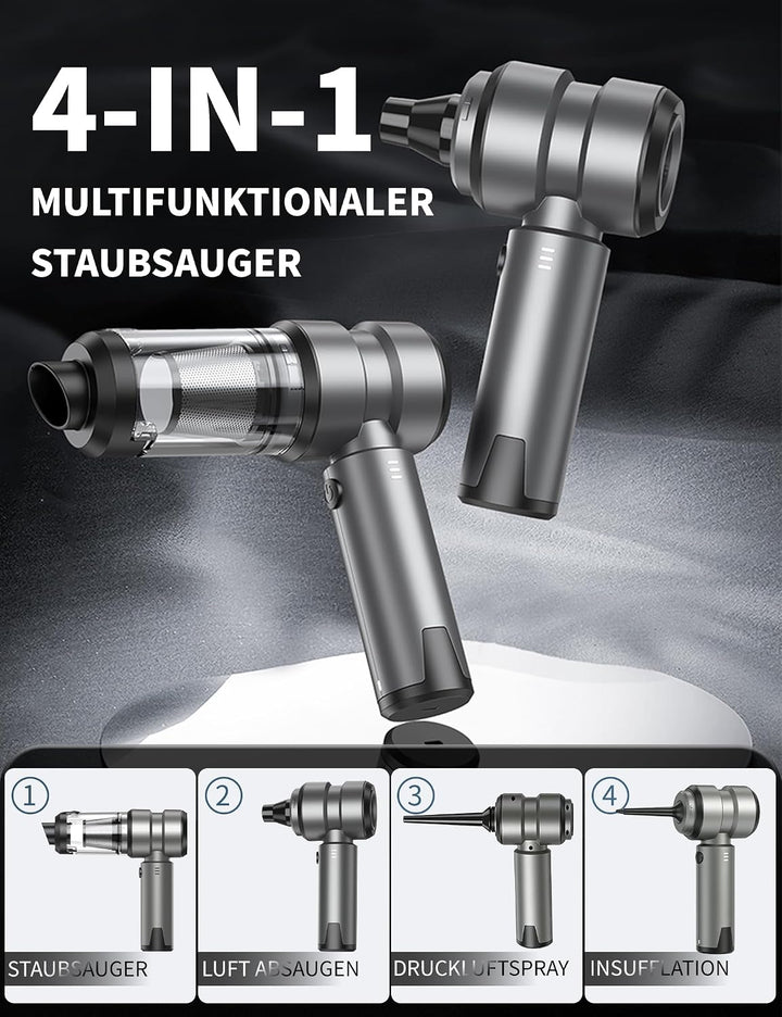 Autostaubsauger 4-in-1 Handstaubsauger Akku Kabellos, 16000Pa Bürstenloser Motor, 43Min Ultra-Lange