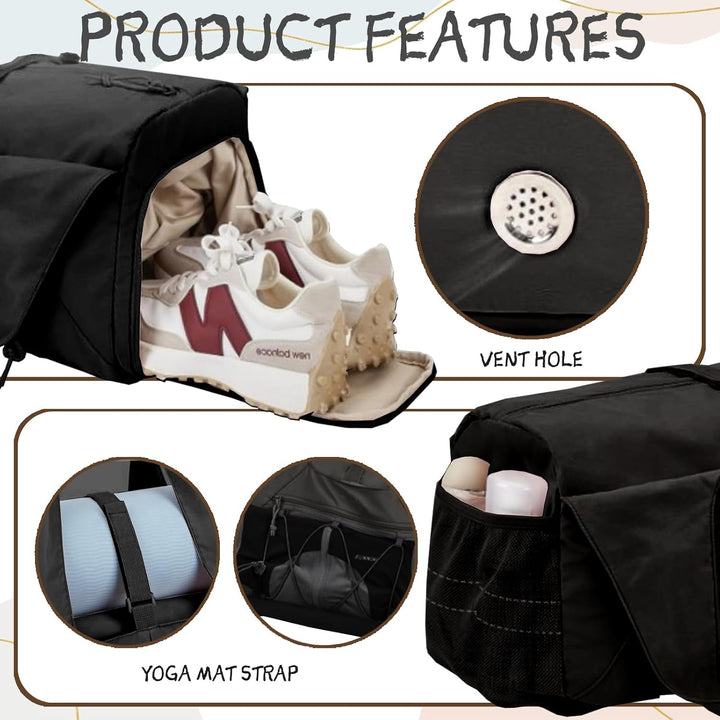 Gym Tasche Damen, Yogatasche mit Schuhfach, Nassfach and Wasserflaschenhalter, Sporttasche Fitnessta