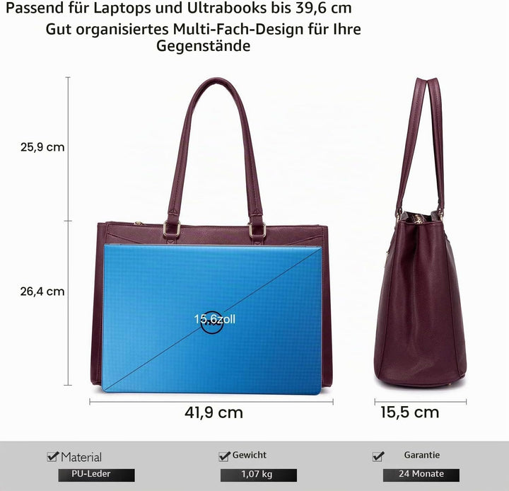 LOVEVOOK Laptoptasche Damen 15,6 Zoll, Handtasche Damen Arbeitstasche Lehrertasche Gross, Wasserdich