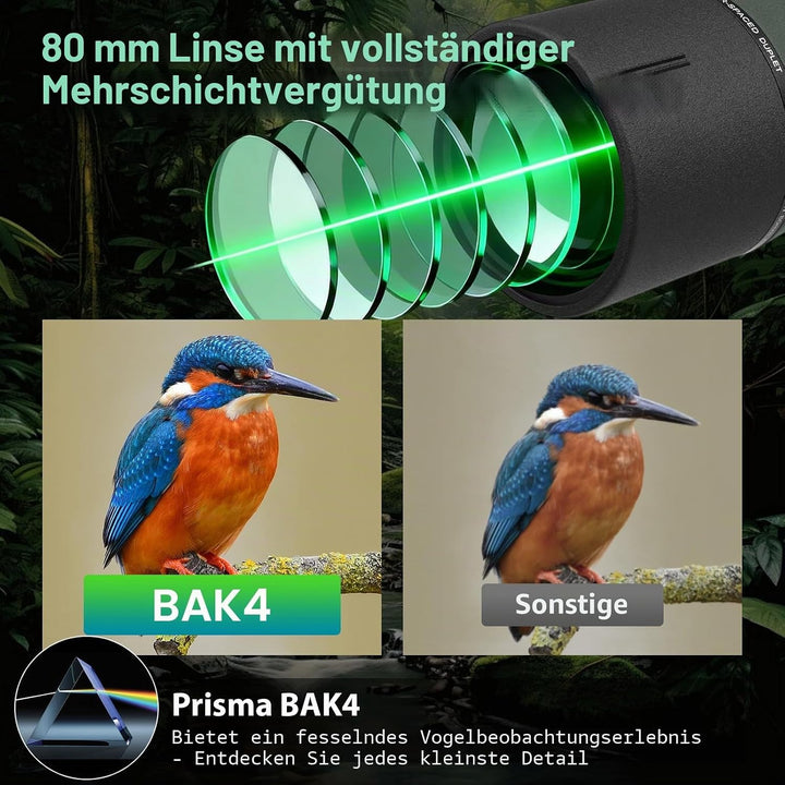 BIBIRE HD-Spektive für das Zielschiessen, 25-75x80-Winkelspektiv mit Stativ und Smartphone-Adapter,