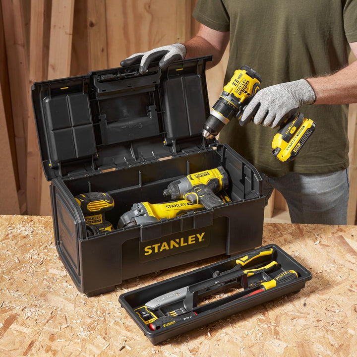 Stanley Werkzeugbox Basic (49 x 27 x 24 cm, Werkzeugorganizer mit Schnellverschluss, schwere Ausführ
