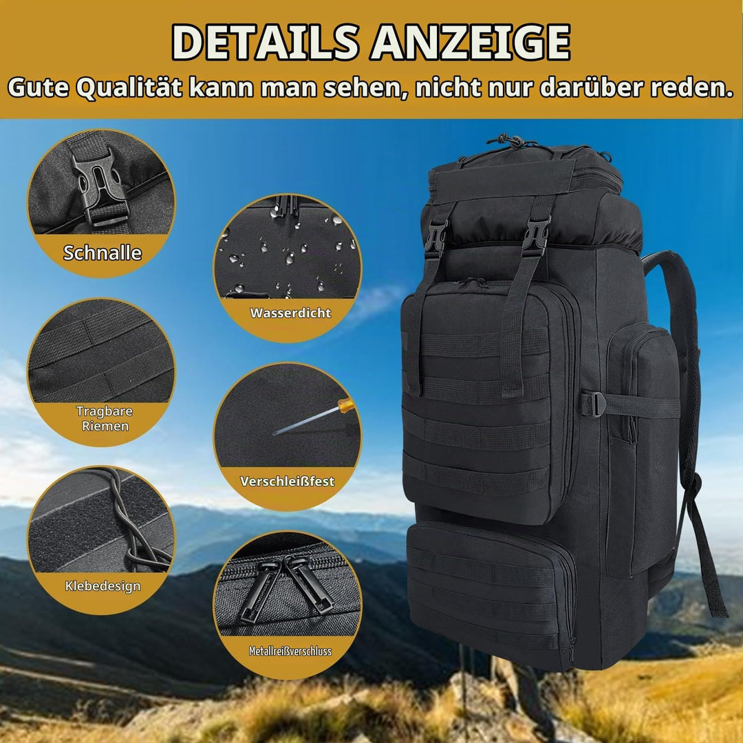 80L Wandern Rucksack, Wasserdichter Grosser Outdoor Sport Reise Daypack Molle für Männer Frauen Schw