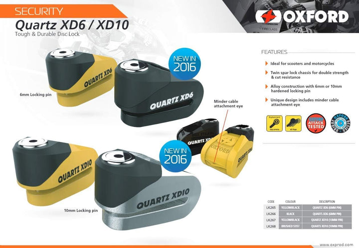 Oxford Motorcycle Quartz XD10 Disc Lock 10mm Pin Yellow UK Seller, Medium