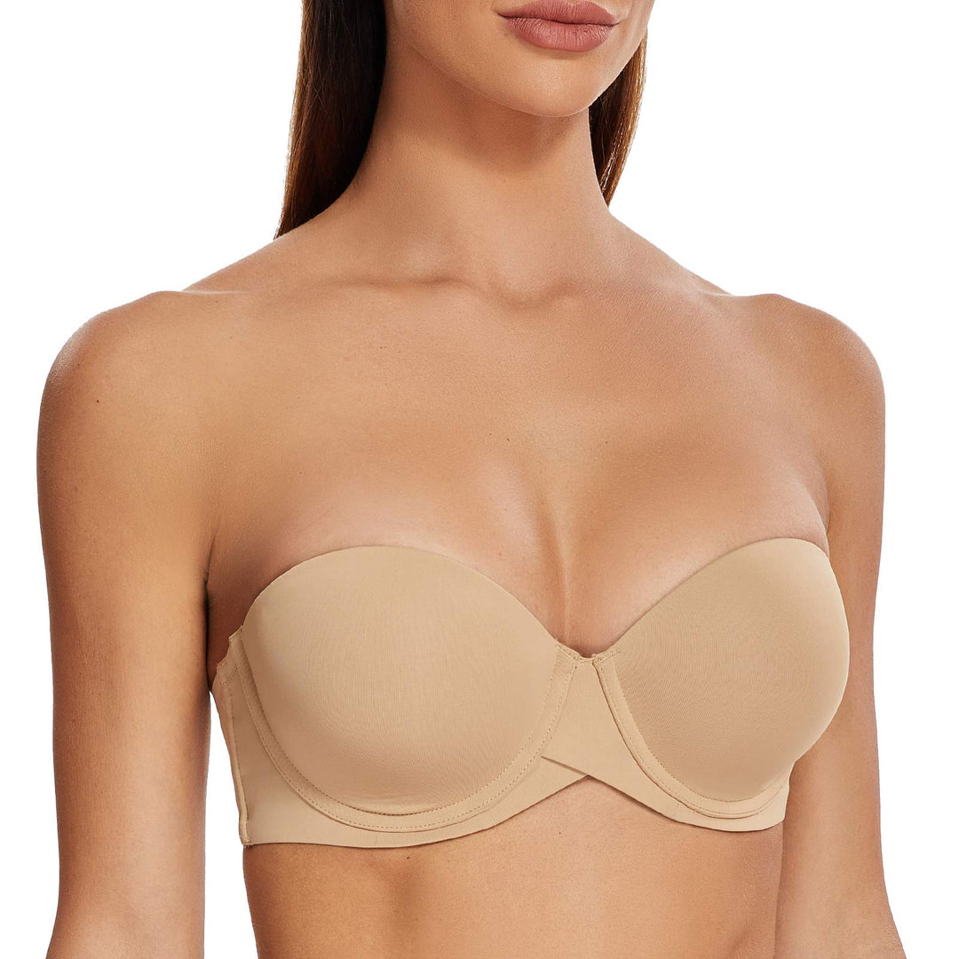 MELENECA Damen Push-Up Trägerlos BH - Bügel BH mit geformte Cups 70B Mandel, 70B Mandel