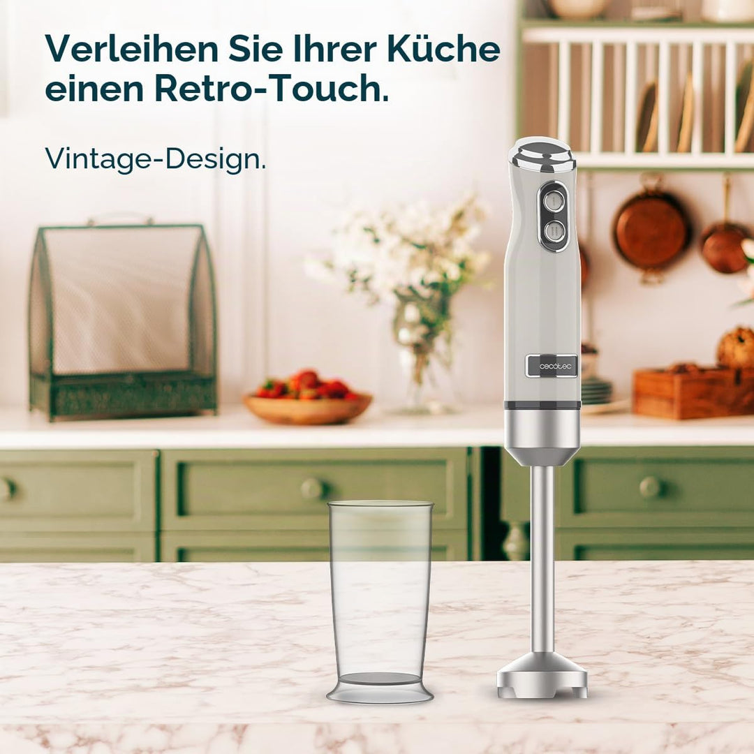 Cecotec Handmixer Retro Power RetroBeige 1200MAX. 1200W Maximale Leistung, 4-Klingen-Messer mit schw