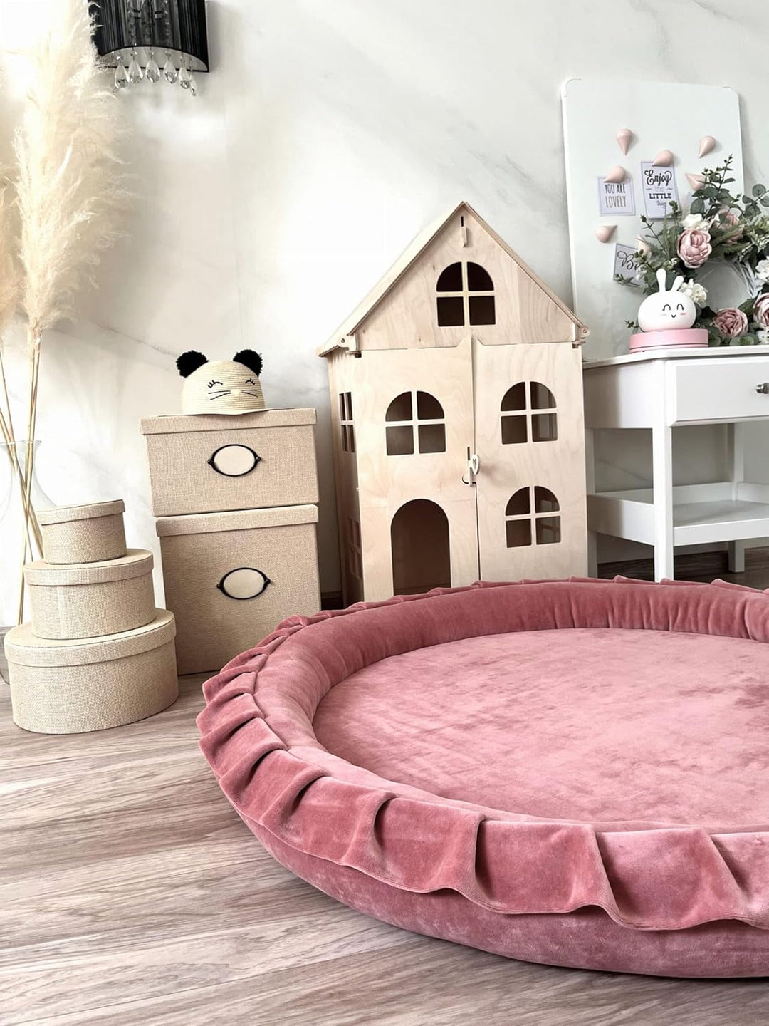 Schmutzig Rosa Babynest aus Velvet mit abnehmbarem Baumwollbezug 105 cm Waschbar Komfortabler Schlaf