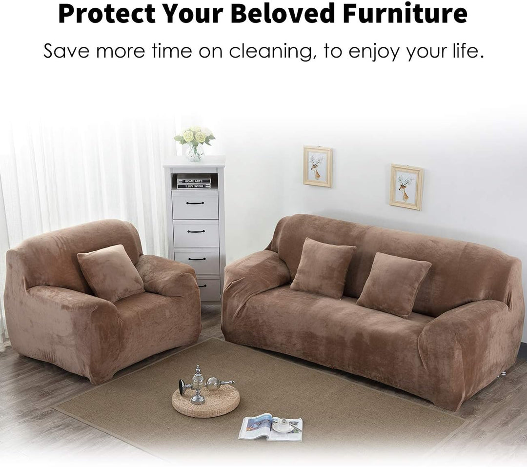 PETCUTE Sofabezüge Elastische 2 Sitzer Sofabezüge Dicke couchbezug Sofa Überwürfe Sofahusse Kamel 2