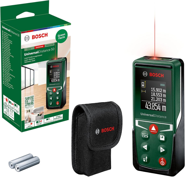 Bosch Laserentfernungsmesser UniversalDistance 50 (Distanz bis 50m präzise messen, Messfunktionen, S