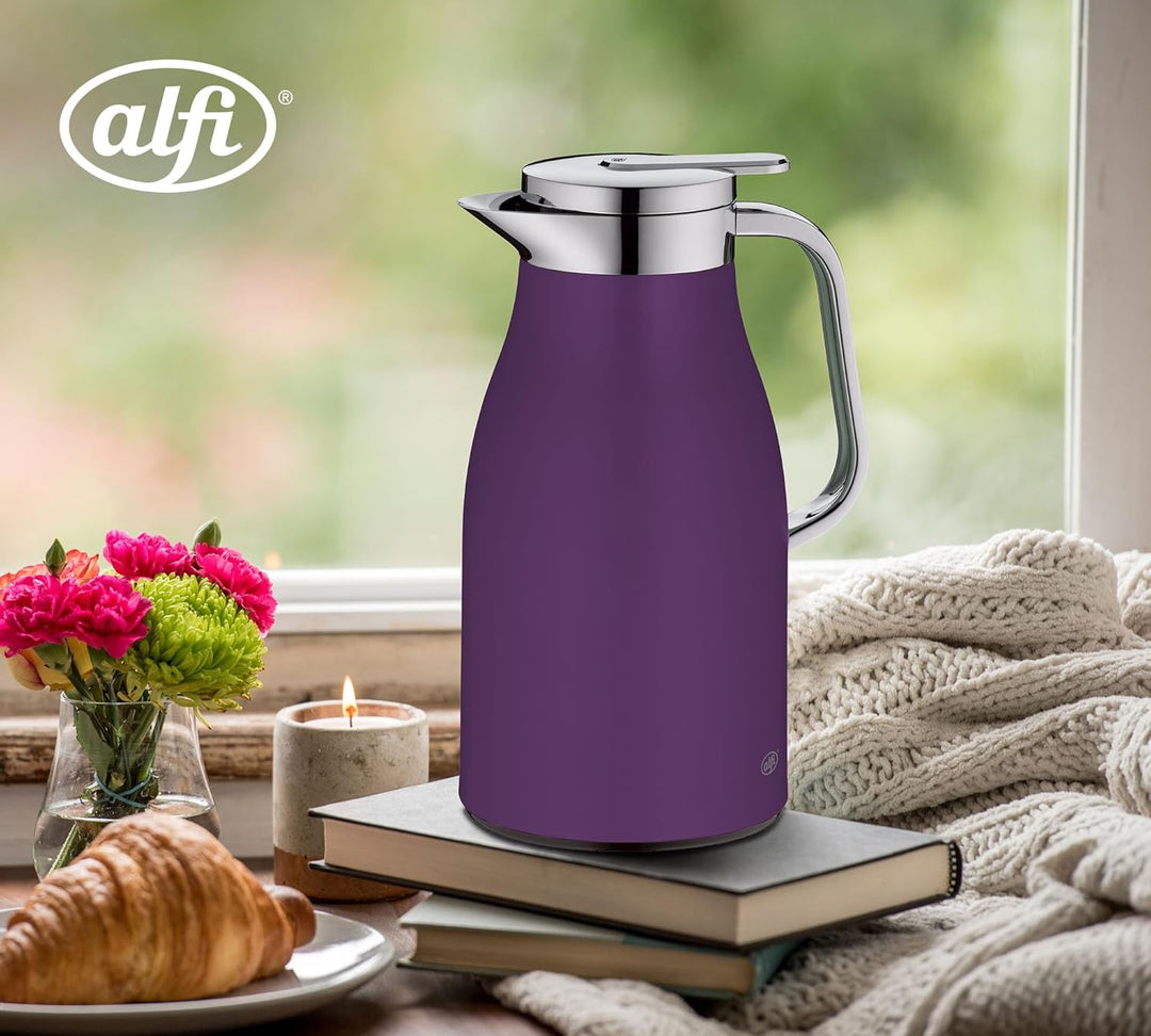 alfi SKYLINE 1,0l, deep lavender, Edelstahl-Isolierkanne mit hygienischem Hartglaseinsatz, Drehversc