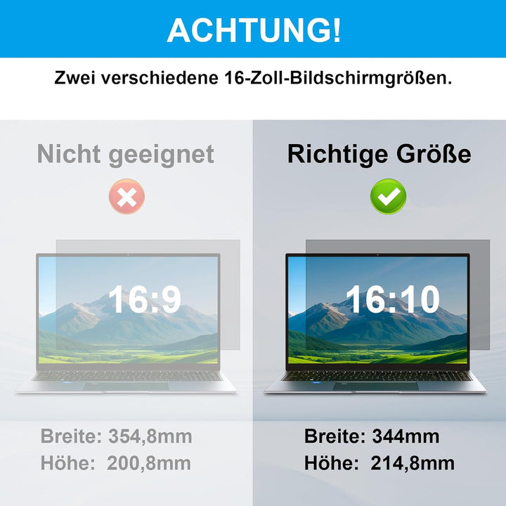 STARY 360 °Sichtschutzfolie Laptop 16"16:10,Abnehmbarer 16"Blickschutzfolie | Anti Blaulicht Blendsc