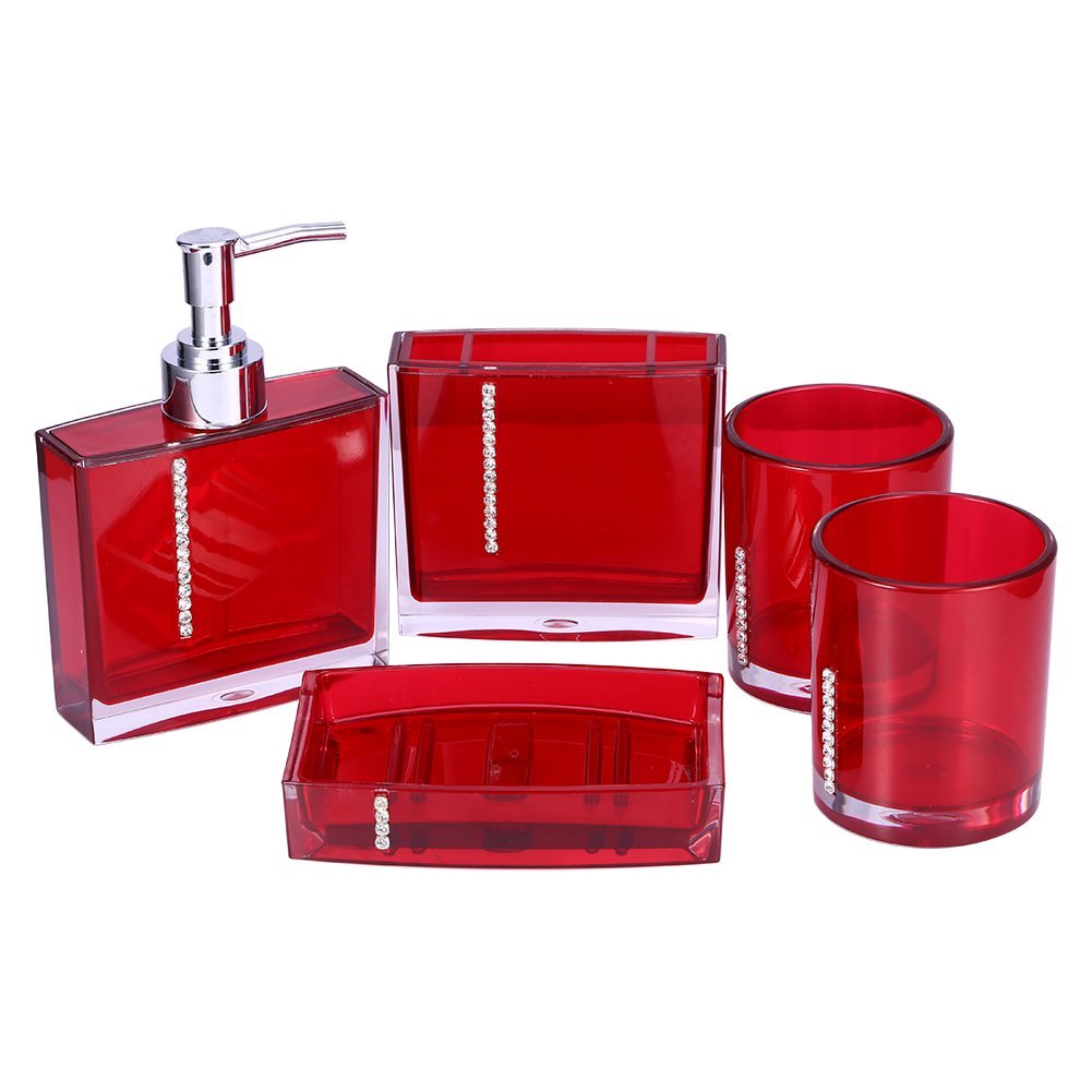 Yosoo 5-Stück Erstklassig Badezimmer Set (aus Hochwertige Acryl mit Diamanten) Bad Accessoire Set Lo