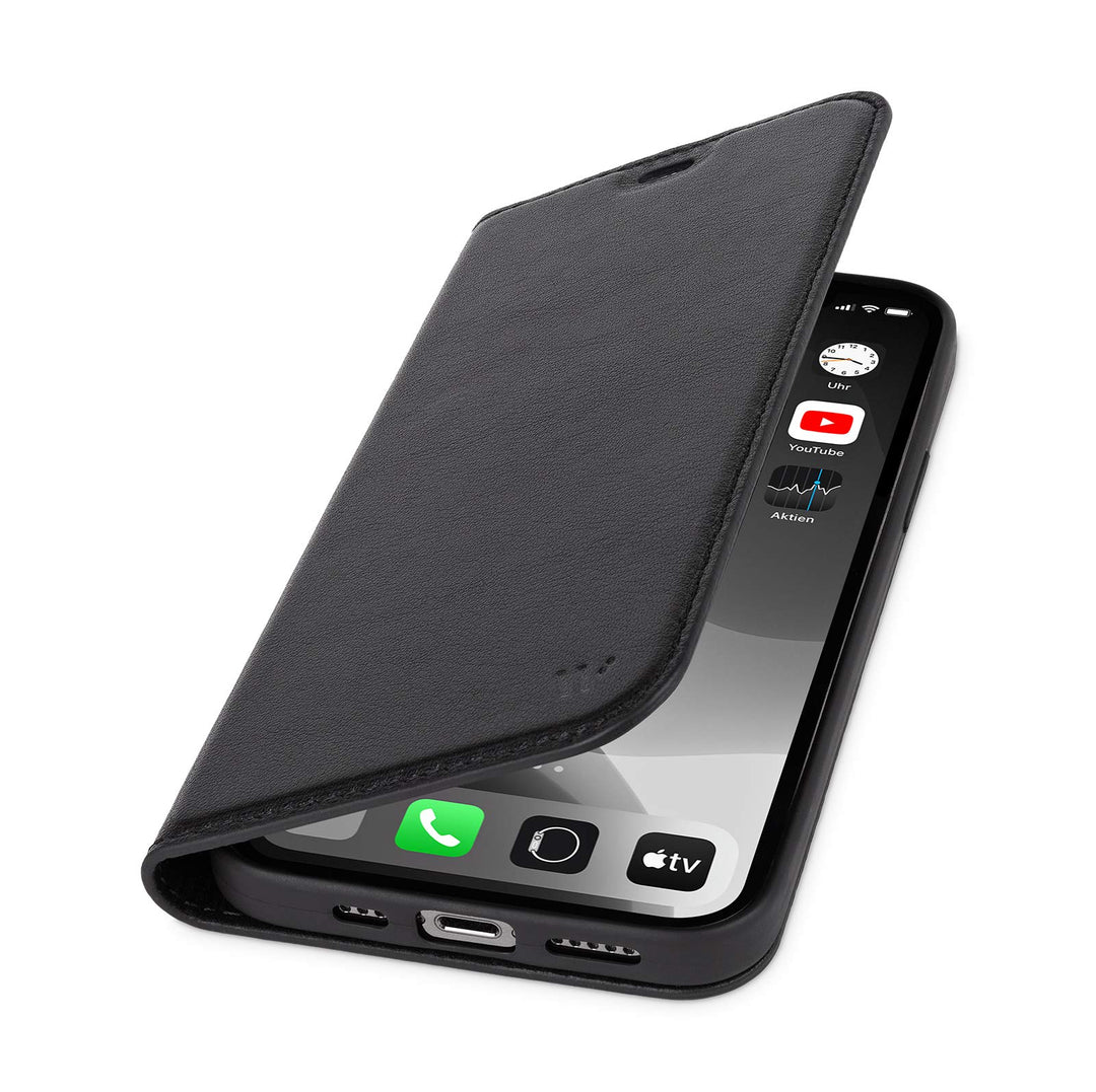 WIIUKA Hülle für iPhone 12 Pro Max, Lederhülle mit Kartenfach, extra Dünn, Premium Leder, Handyhülle
