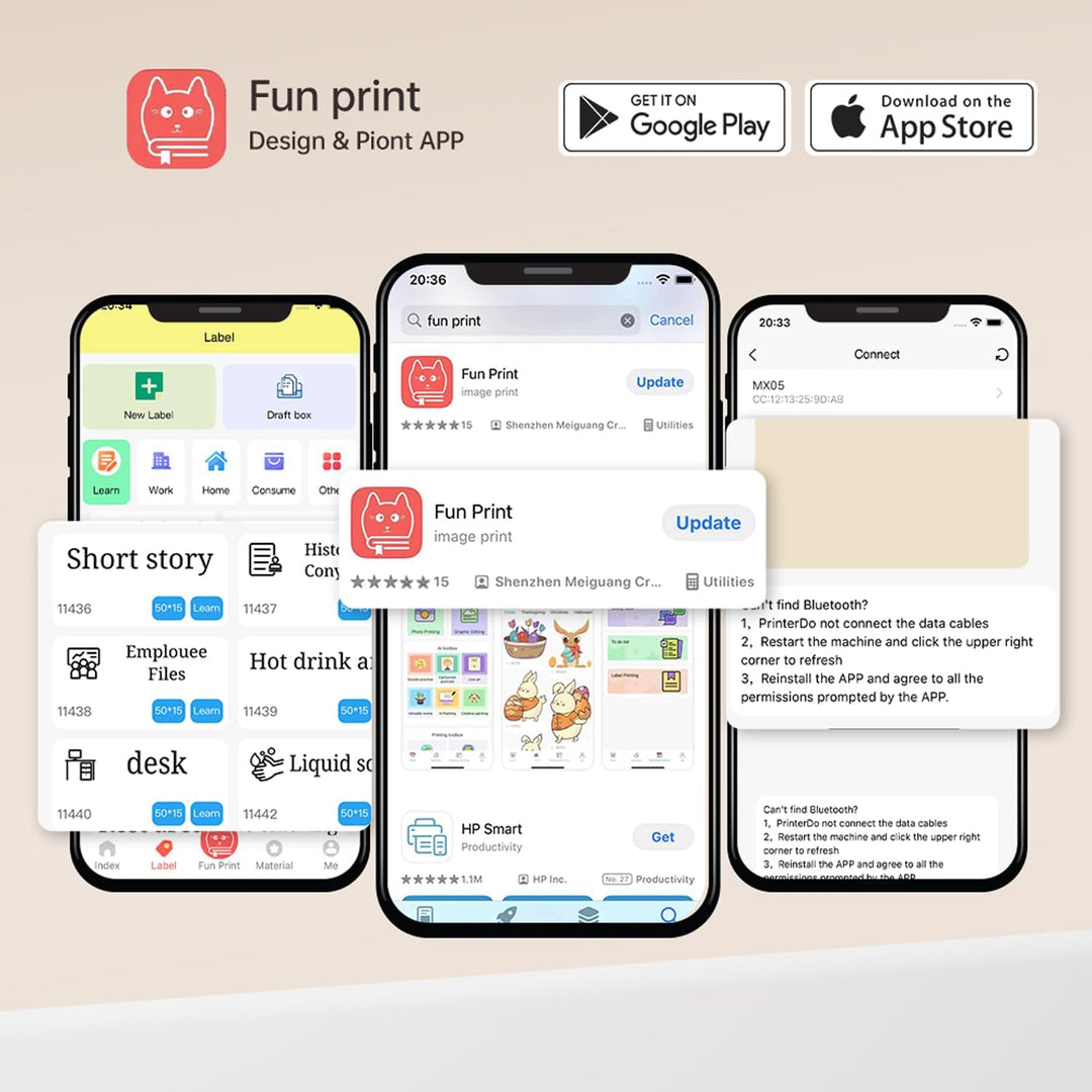 cabaro Mini Drucker Aufkleber Drucker Fotodrucker mit 3 Rollen Bluetooth Thermodrucker für Lernen, S