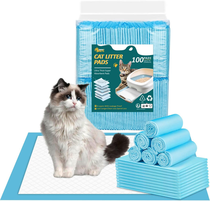 Ownpets Katzenstreu-Pads 45 x 33 cm auslaufsicher, 6-lagig, Kätzchen-Trainingspads Katzentoilette, U