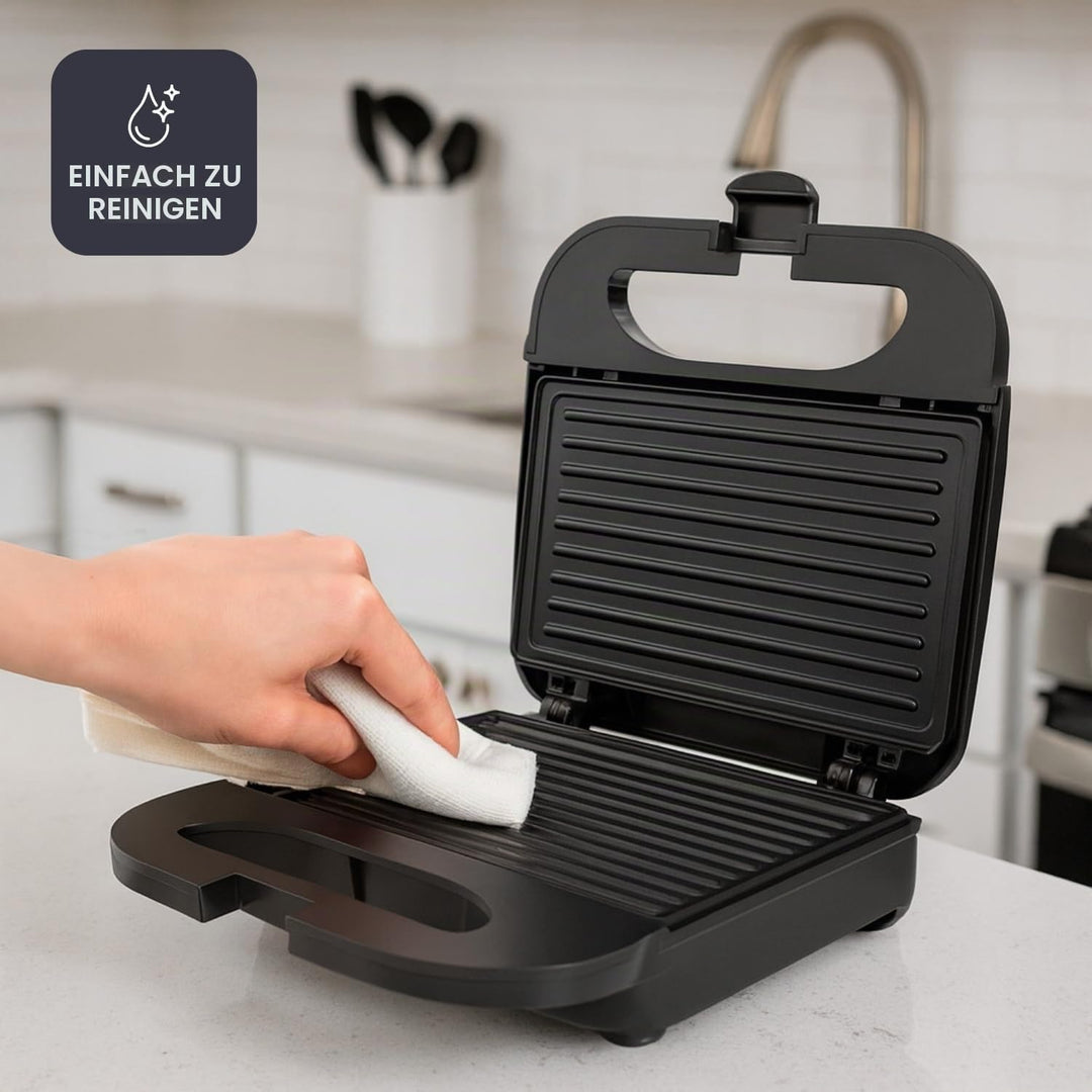BLACK+DECKER BXSA752 - Sandwichmaker, 750W, Grillplatten 21,5x12,5cm, antihaftbeschichtet, Anzeige f