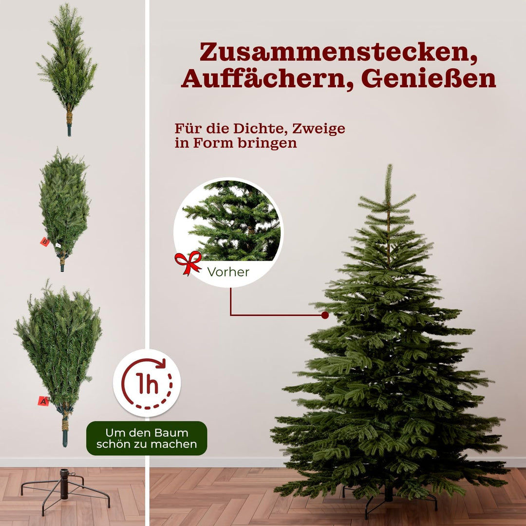 BoomDing Künstlicher Weihnachtsbaum mit Beleuchtung - extra naturgetreuer Tannenbaum (210 cm) inkl.