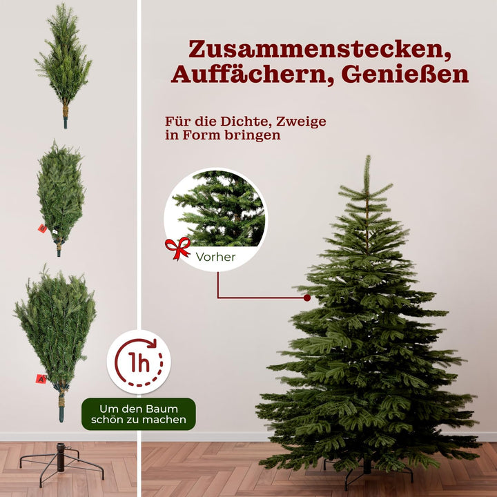 BoomDing Künstlicher Weihnachtsbaum mit Beleuchtung - extra naturgetreuer Tannenbaum (210 cm) inkl.