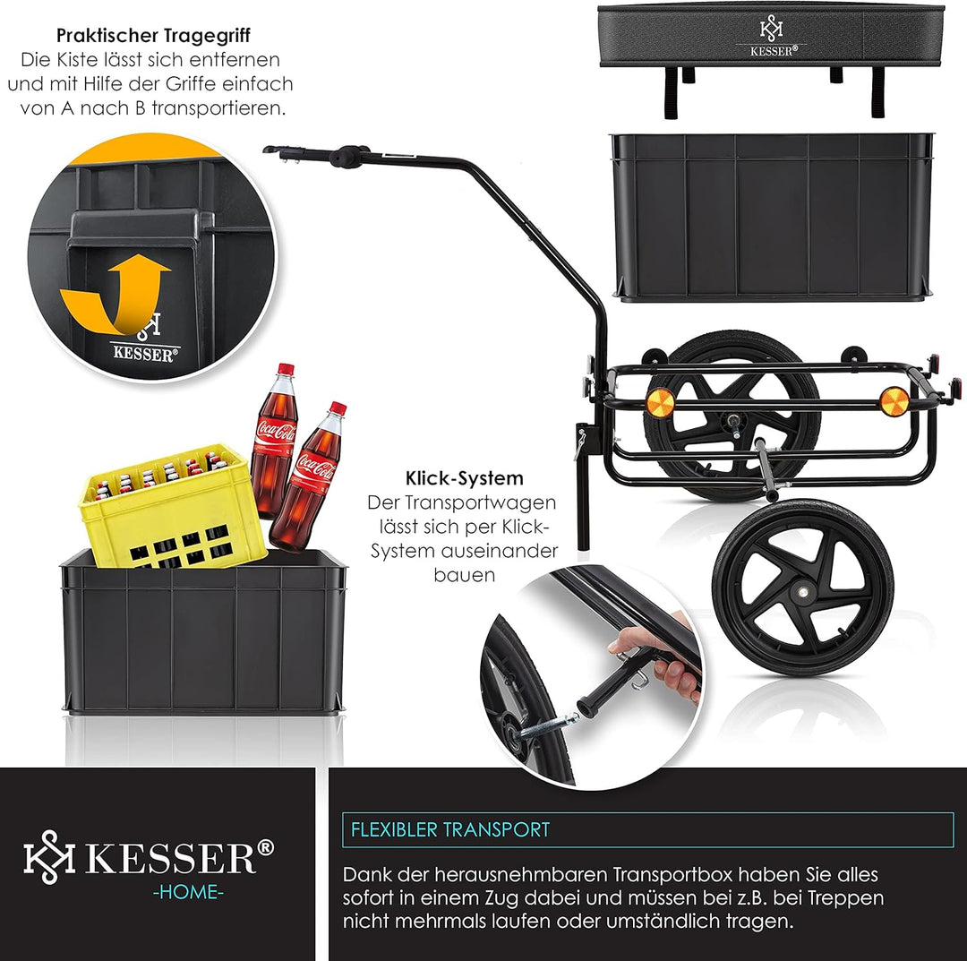 KESSER® Fahrradanhänger, Lastenanhänger, Handwagen mit Kupplung, Hochdeichsel, für Fahrrad Transport