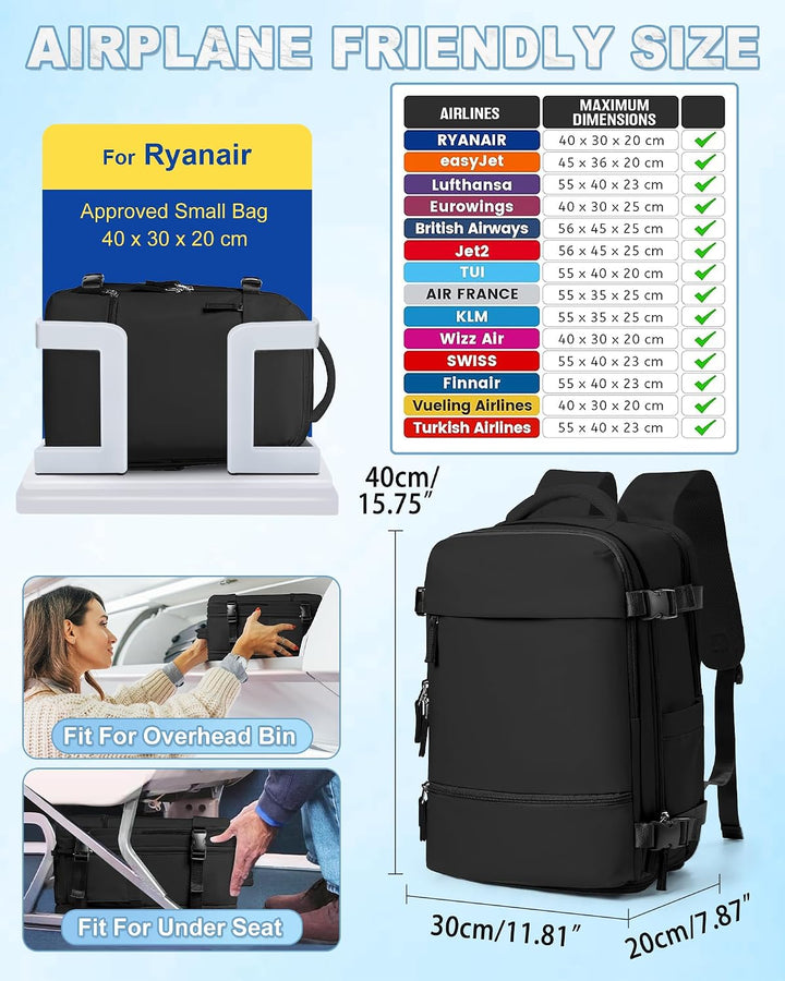 SZLX Grosser Reiserucksack Damen,Vakuum Rucksack mit Pumpe Ryanair Handgepäck 40x30x20 Herren, Wizza