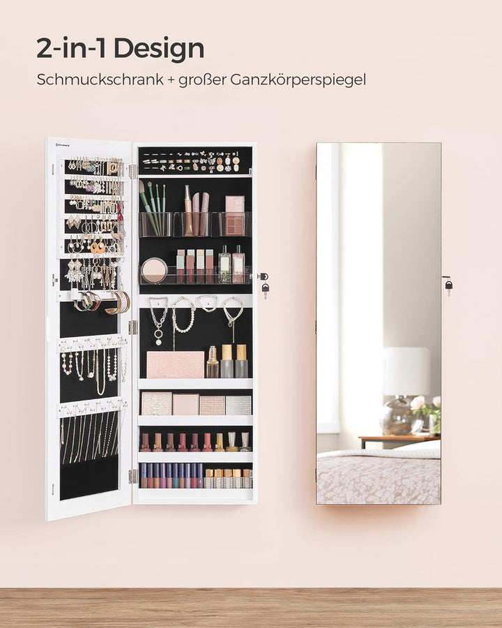 SONGMICS Schmuckschrank hängend, Hängeschrank, abschliessbarer Spiegelschrank, Wandschrank mit rahme