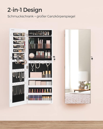 SONGMICS Schmuckschrank hängend, Hängeschrank, abschliessbarer Spiegelschrank, Wandschrank mit rahme