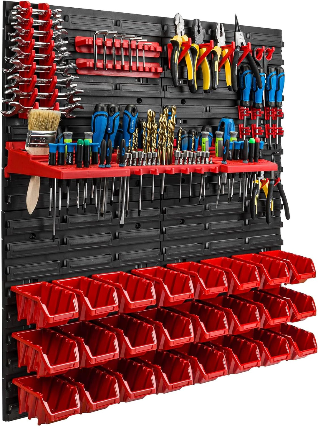 Lagersystem Werkstattregal | 78 x 78 cm | 24 stck. Box | Wandregal mit Werkzeughalterungen und Stape