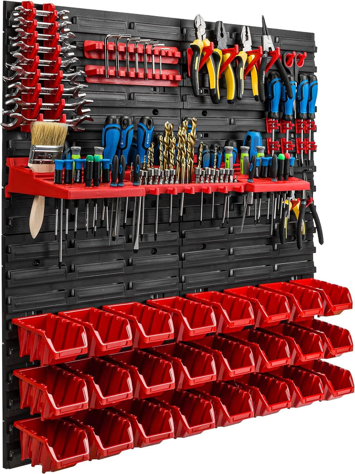 Lagersystem Werkstattregal | 78 x 78 cm | 24 stck. Box | Wandregal mit Werkzeughalterungen und Stape