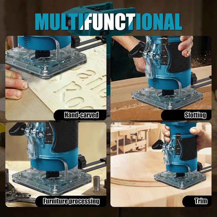 Akku Oberfräse kompatibel mit Makita 18V Akku, 800W Bürstenloser Kantenfräser Set mit 5 Geschwindigk