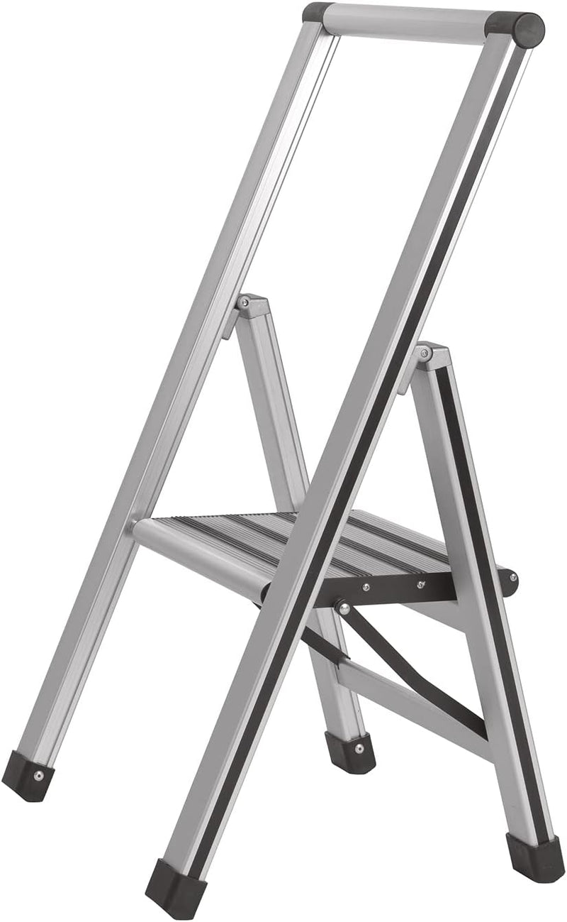 WENKO Leichte Aluminium Trittleiter mit 1 Stufe für 25 cm höheren Stand, rutschsichere XXL-Stufen, D