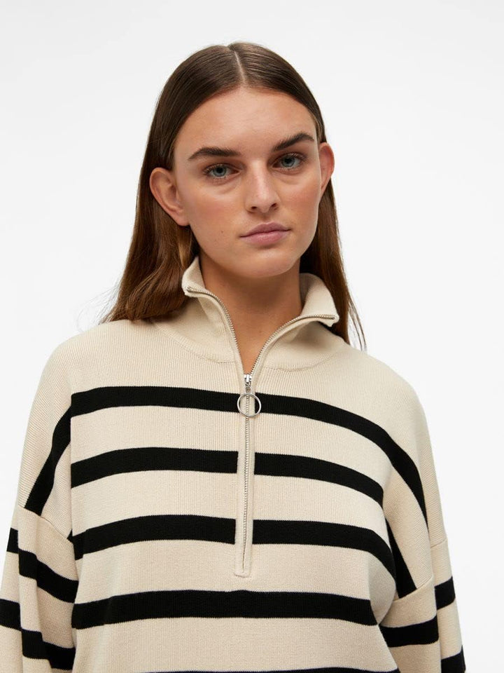 OBJECT Damen Objester L/S Knit Zip Pullover Noos Strickpullover, Sandshell