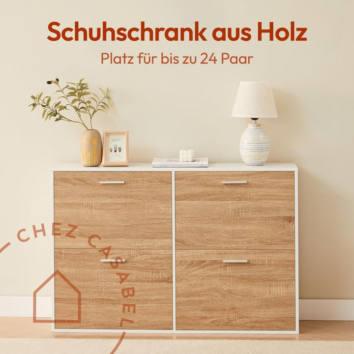 CASABEL Schuhschrank mit 4 Klappen – Schuhregal Holz & Weiss, Modernes Design, Grosse Kapazität für