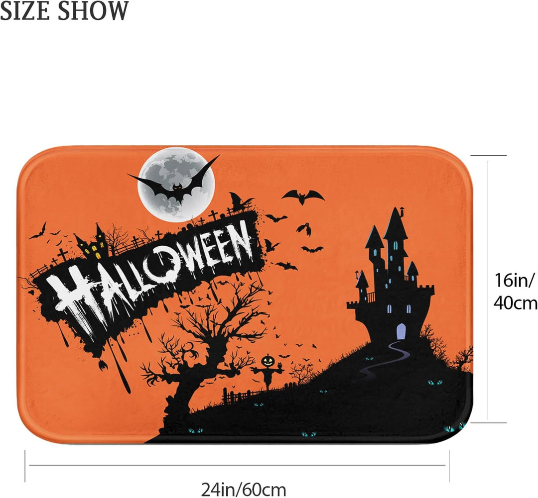 Britimes Halloween-Badematte für Badezimmer, Schloss unter orangefarbenen Nachtgräbern, kein Verruts