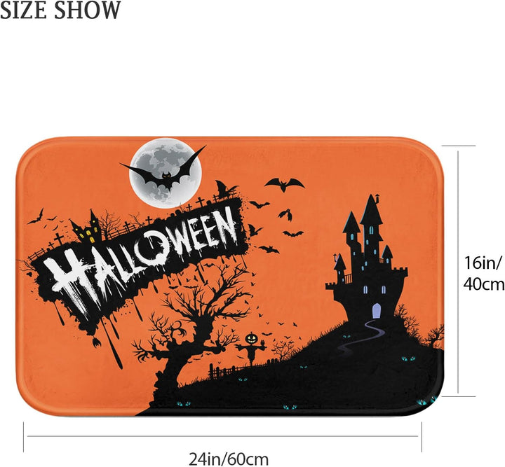 Britimes Halloween-Badematte für Badezimmer, Schloss unter orangefarbenen Nachtgräbern, kein Verruts
