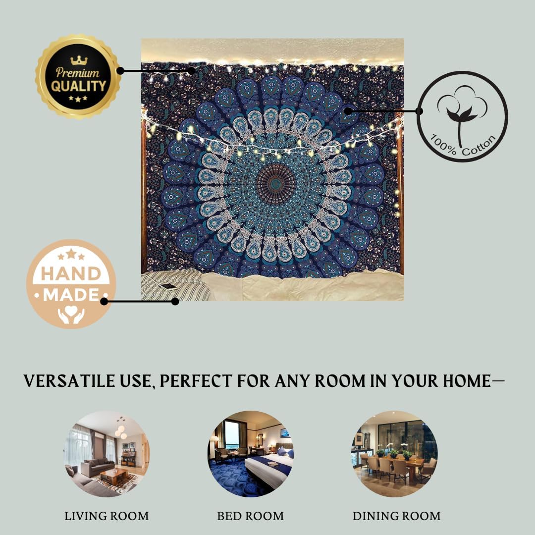 Bless International Indischer Hippie Bohemian Psychedelic Peacock Mandala Wandbehang Bettwäsche Tapi