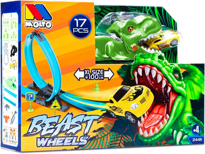 Beast Wheels Schiebe. Autorennbahn mit 360º Looping für Kinder. Modell Dinosaurier Rex und Shark Tra