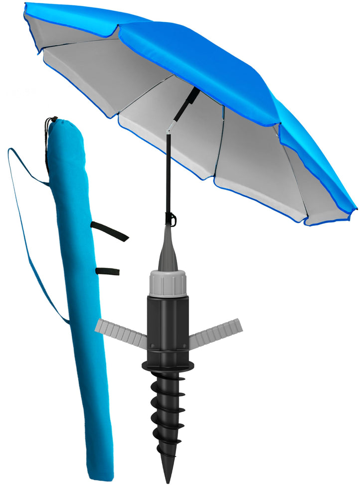 4smile Sonnenschirm Strand SunnyJoy 3-IN-1-SET, Fb. Blau - Strandschirm Ø 180 cm + Bodenhülse + Schu