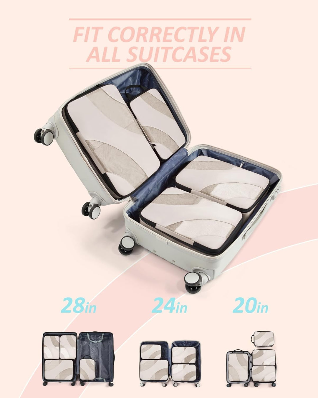 BAGSMART Packing Cubes Compression 6 Stück, Packwürfel Kompression Koffer Organizer Set, Travel Esse