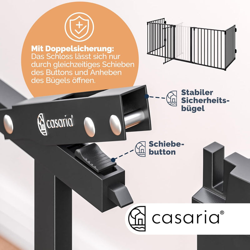 CASARIA® Kaminschutzgitter mit Sicherheitstür Metall Ofenschutzgitter 306x77cm Kamingitter ohne Bohr