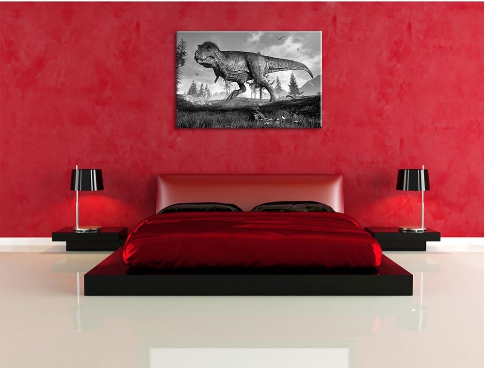 Pixxprint T-Rex Dinosaurier in der Natur Kunst B&W, Format: 100x70 auf Leinwand, 100x70