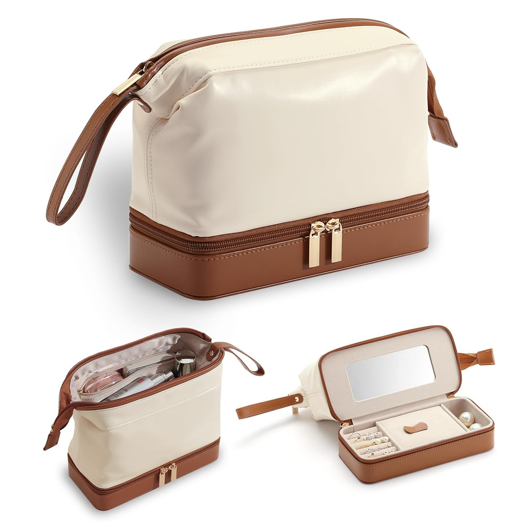 2-in-1 Schmuckbox und Kosmetiktasche mit Spiegel – Reise-Organizer, tragbare Kulturtasche mit integr