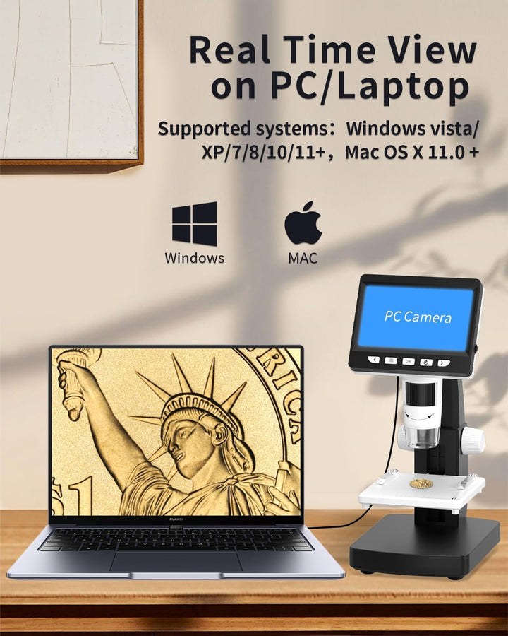 CIMELR Mikroskop, 4,3-Zoll-Digital Mikroskop, 50X-1000X Auflösung, USB Mikroskop mit 8 einstellbaren