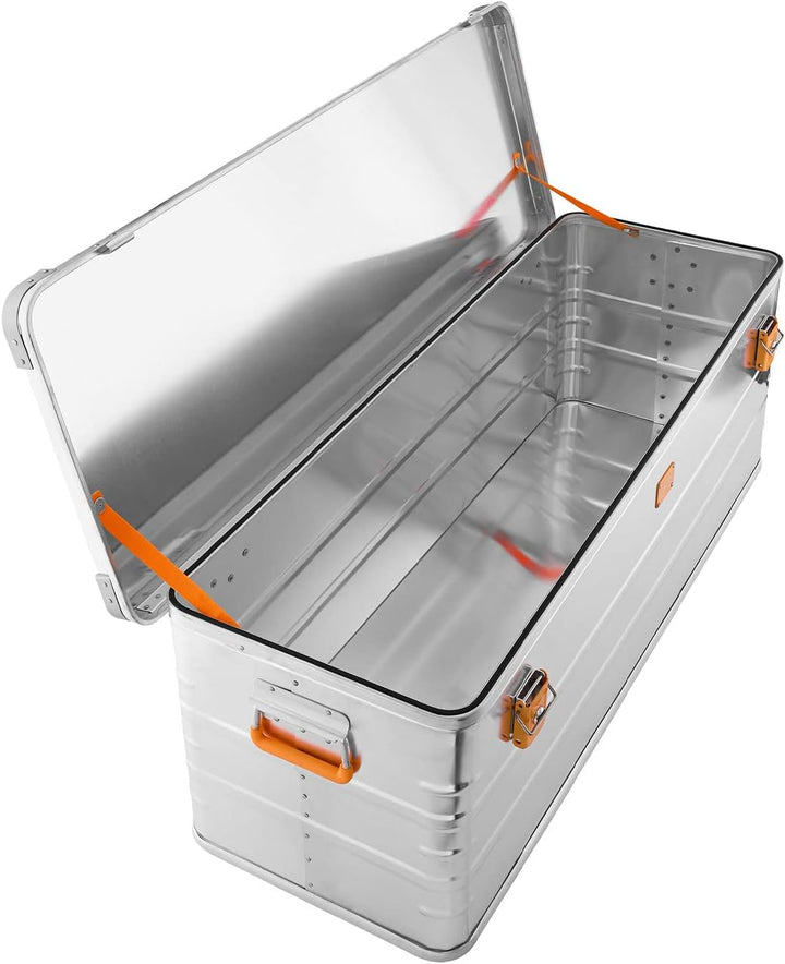 Alubox Alukiste abschliessbar E159 - Premium Aluminium Lagerbox 159 Liter - Deckel mit Aluminium Dru