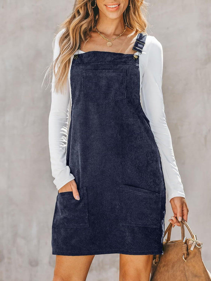 CUPSHE Damen Latzrock Quadratischer Ausschnitt Hosenträger Taschen Cord Latzkleid Overallkleid Freiz