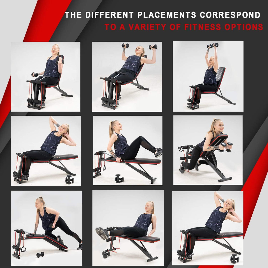 Hantelbank, Klappbar Heimtraining Fitness, Fitnessbank, Trainingsbank mit Gewichten, Multifunktion H