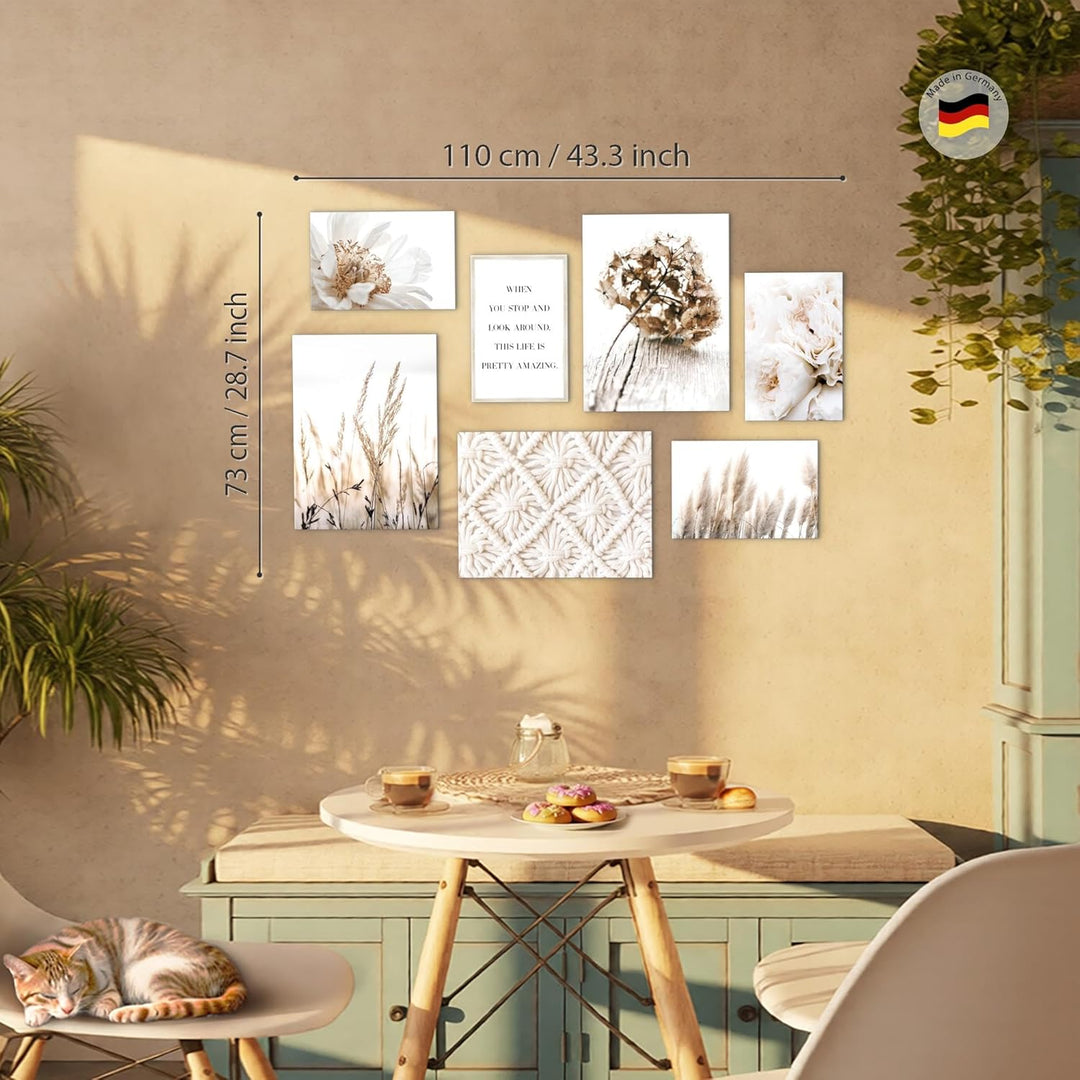 Novart Wandbilder Boho - KOMPLETT AUFHÄNGFERTIG - Beige Wohnzimmer Schlafzimmer- 7 Moderne Mood-Bild