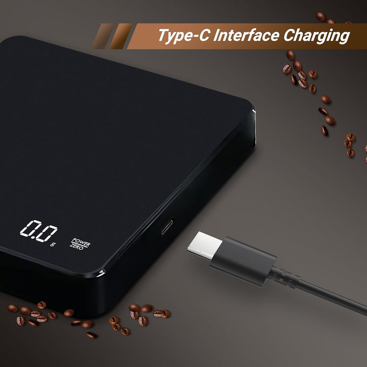 Digitale Kaffeewaage mit Timer - Type C Wiederaufladbare Espresso Waage mit Automatischer Tarierung,